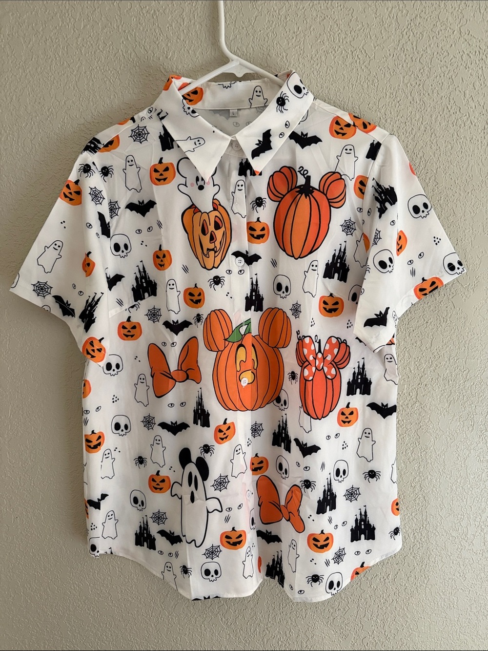 Disney Halloween Pumpkin Print Short-Sleeve Shirt - White & Orange